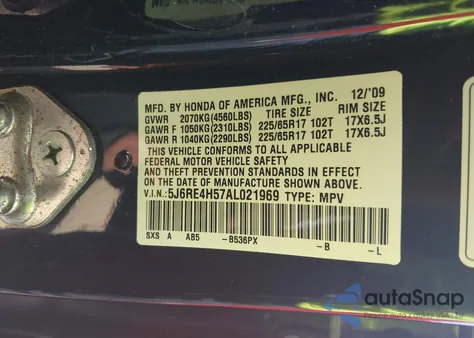 2010 Honda Cr-V Ex z USA, uszkodzony, nr VIN 5J6RE4H57AL021969